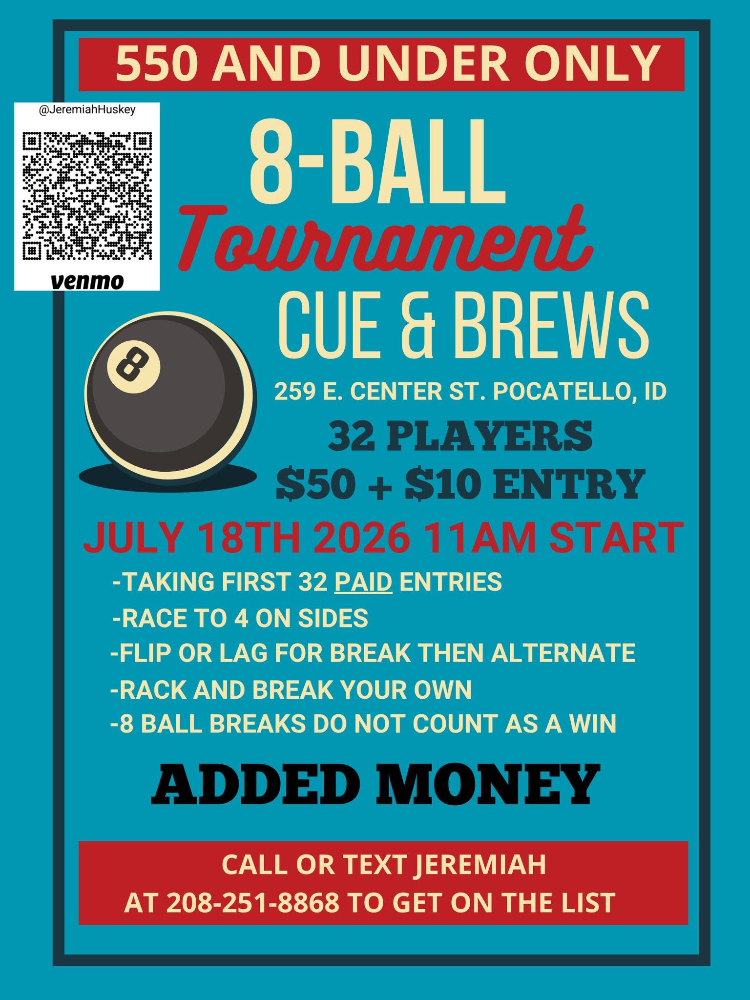 550 & Under 8 Ball Tournement